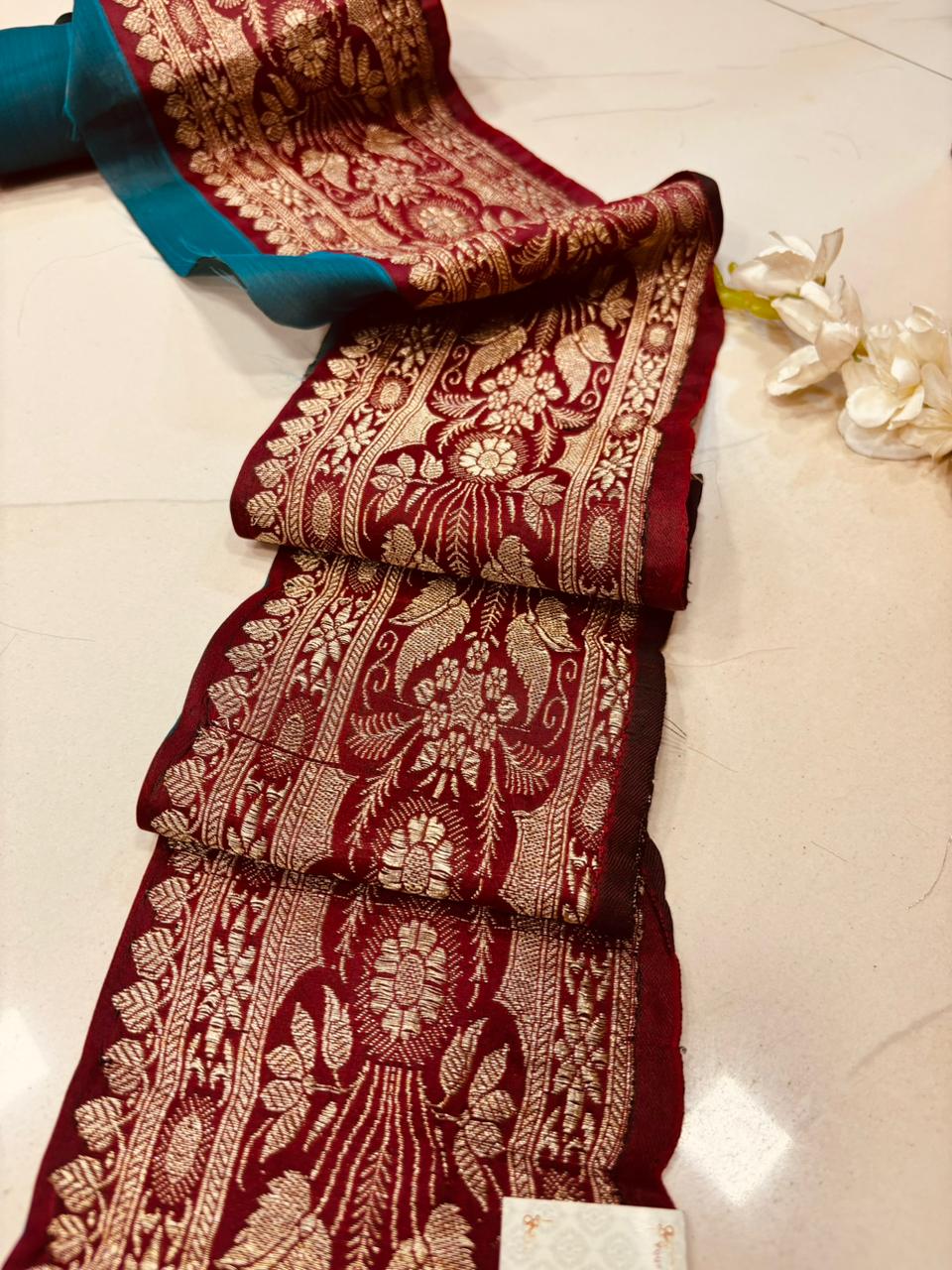 Maroon Pure Silk Vintage Banarasi Border Lace ( 1 Mtr ) - Luxurion World