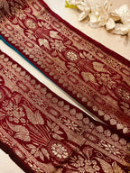 Maroon Pure Silk Vintage Banarasi Border Lace ( 1 Mtr ) - Luxurion World