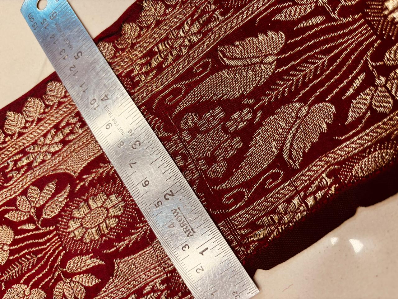 Maroon Pure Silk Vintage Banarasi Border Lace ( 1 Mtr ) - Luxurion World