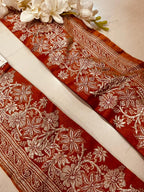 Orange Pure Silk Vintage Banarasi Border 7 Mtr Lace With Pallu Border - Luxurion World