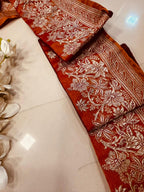 Orange Pure Silk Vintage Banarasi Border 7 Mtr Lace With Pallu Border - Luxurion World