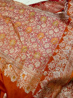Orange Pure Silk Vintage Banarasi Border 7 Mtr Lace With Pallu Border - Luxurion World
