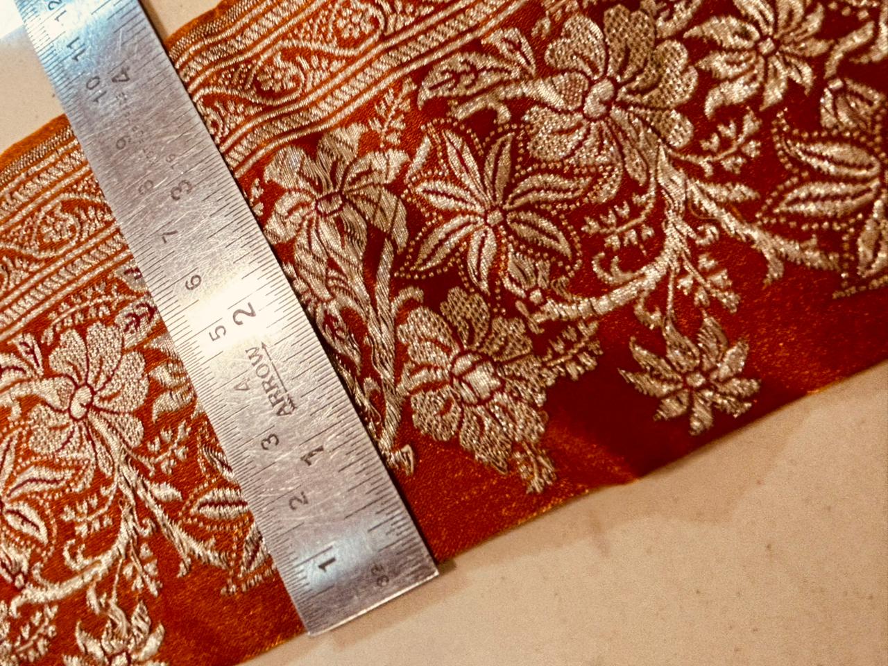 Orange Pure Silk Vintage Banarasi Border 7 Mtr Lace With Pallu Border - Luxurion World