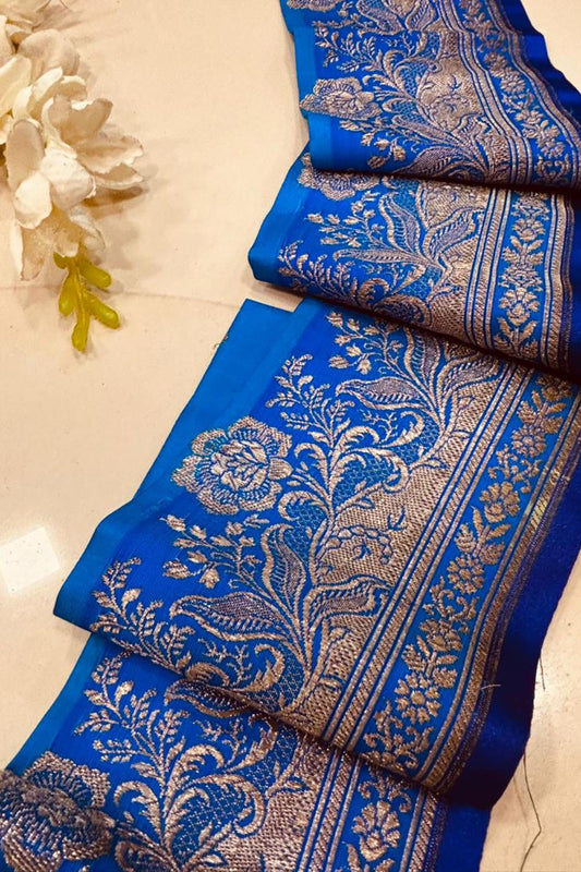 Blue Pure Silk Vintage Banarasi Border Lace ( 1 Mtr ) - Luxurion World