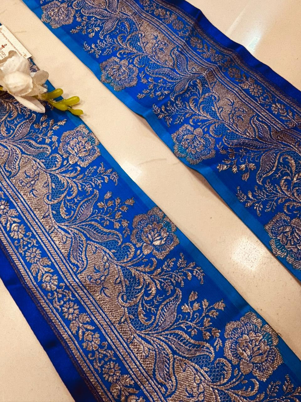 Blue Pure Silk Vintage Banarasi Border Lace ( 1 Mtr ) - Luxurion World
