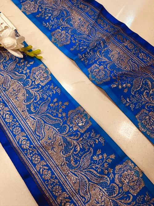 Blue Pure Silk Vintage Banarasi Border Lace ( 1 Mtr ) - Luxurion World