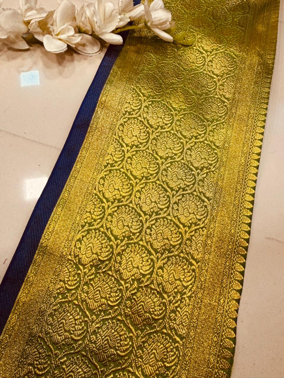 Green Pure Silk Vintage Banarasi Border Lace ( 1 Mtr ) - Luxurion World