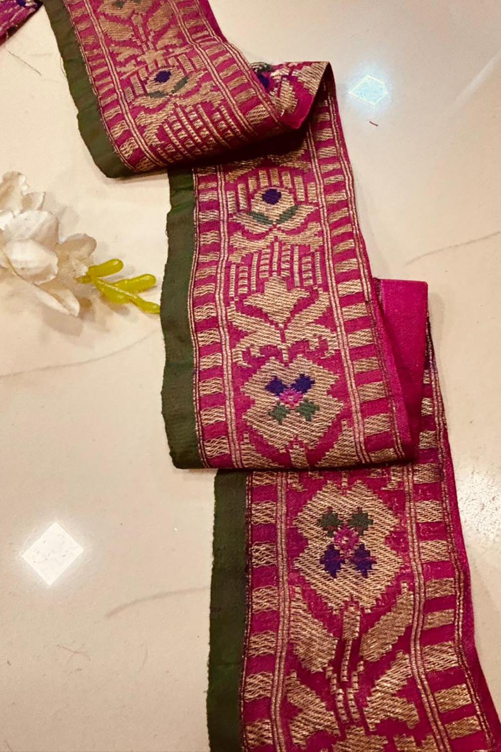 Pink Pure Silk Vintage Banarasi Border Lace ( 1 Mtr ) - Luxurion World
