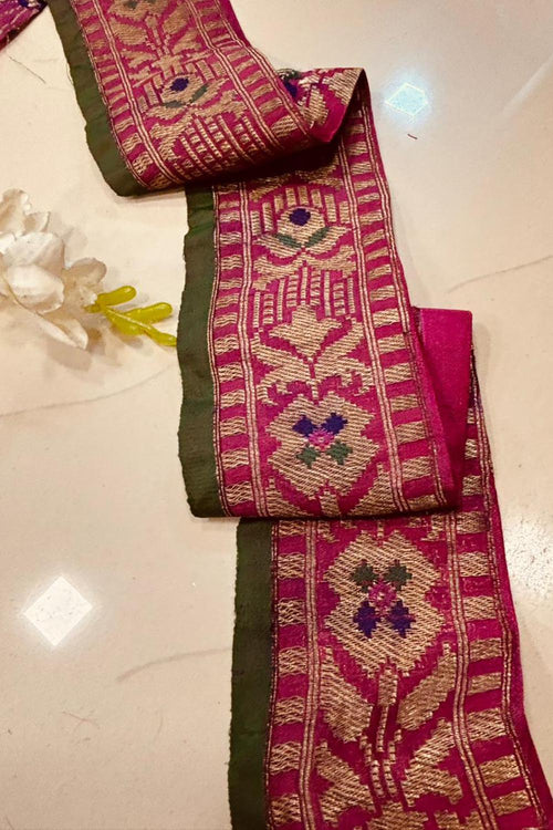Pink Pure Silk Vintage Banarasi Border Lace ( 1 Mtr ) - Luxurion World