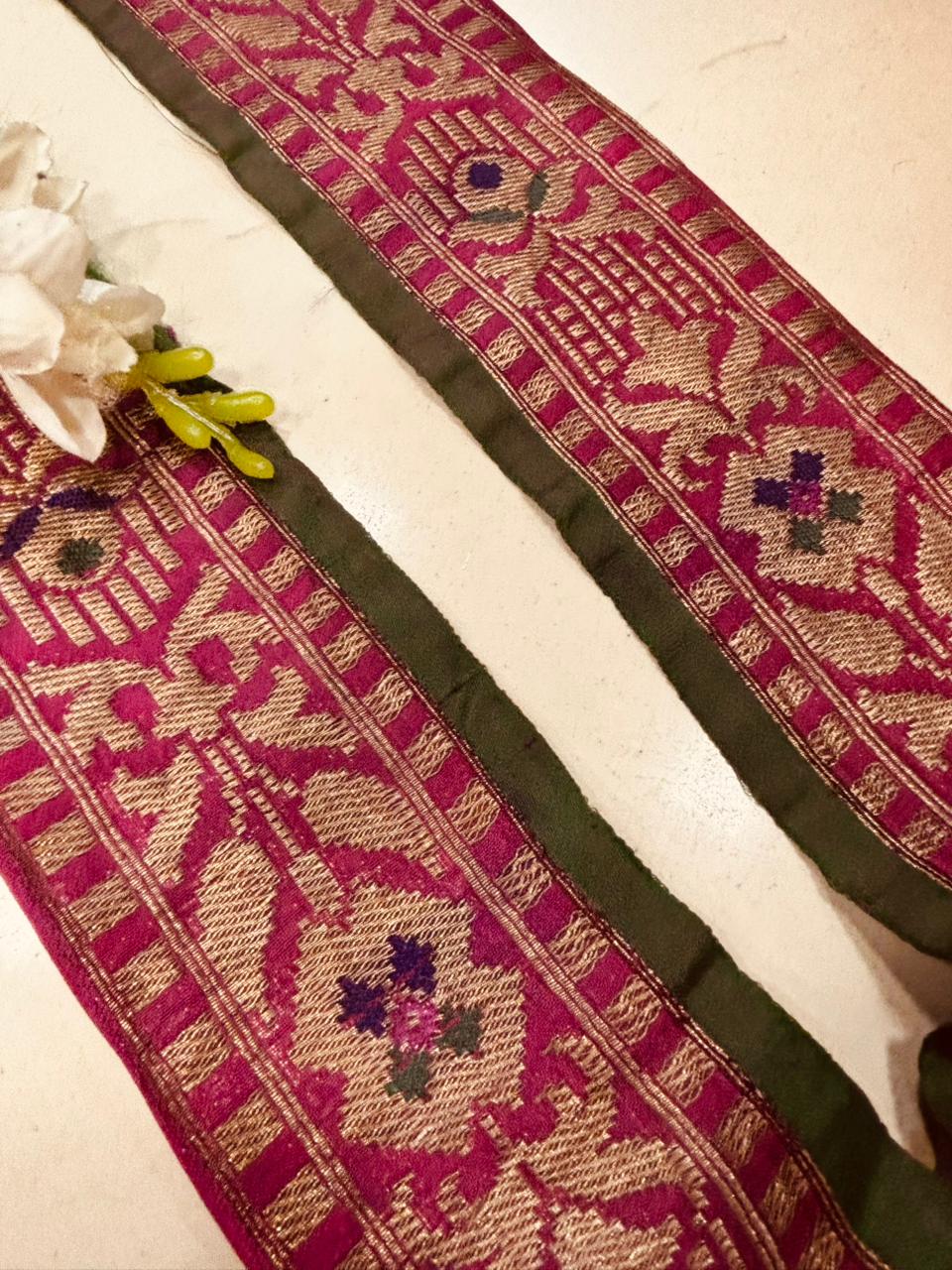 Pink Pure Silk Vintage Banarasi Border Lace ( 1 Mtr ) - Luxurion World
