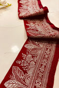 Red Pure Silk Vintage Banarasi Border 5 Mtr Lace With Pallu Border - Luxurion World