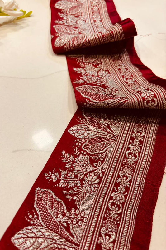 Red Pure Silk Vintage Banarasi Border 5 Mtr Lace With Pallu Border - Luxurion World