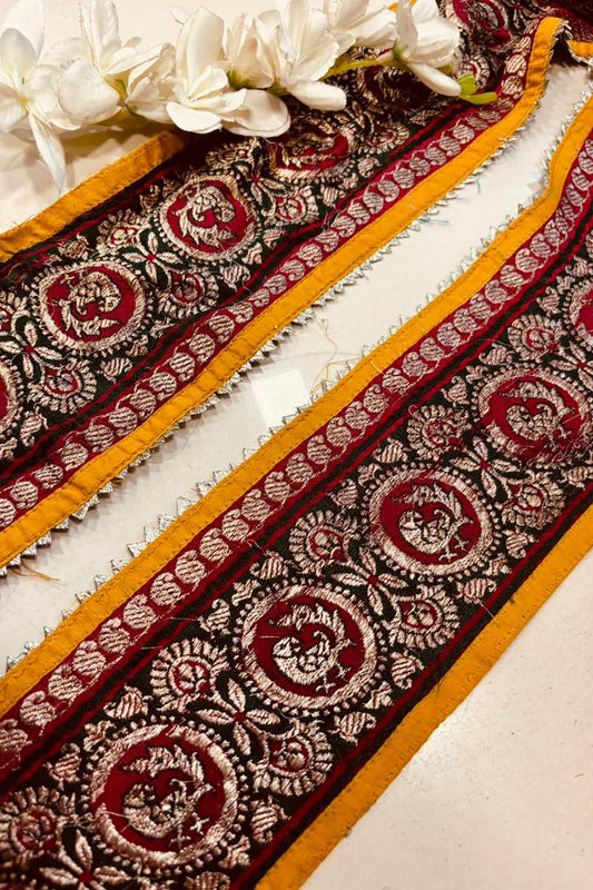 Multicolor Pure Silk Vintage Banarasi Border Lace ( 1 Mtr ) - Luxurion World