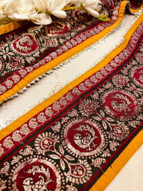 Multicolor Pure Silk Vintage Banarasi Border Lace ( 1 Mtr ) - Luxurion World