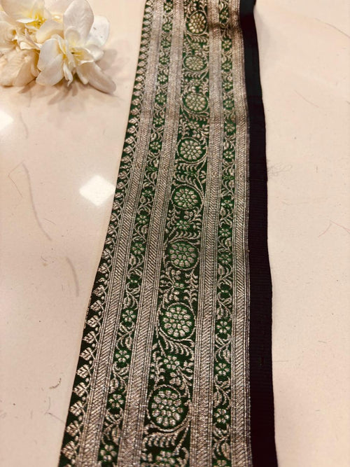 Green Pure Silk Vintage Banarasi Border Lace ( 1 Mtr ) - Luxurion World