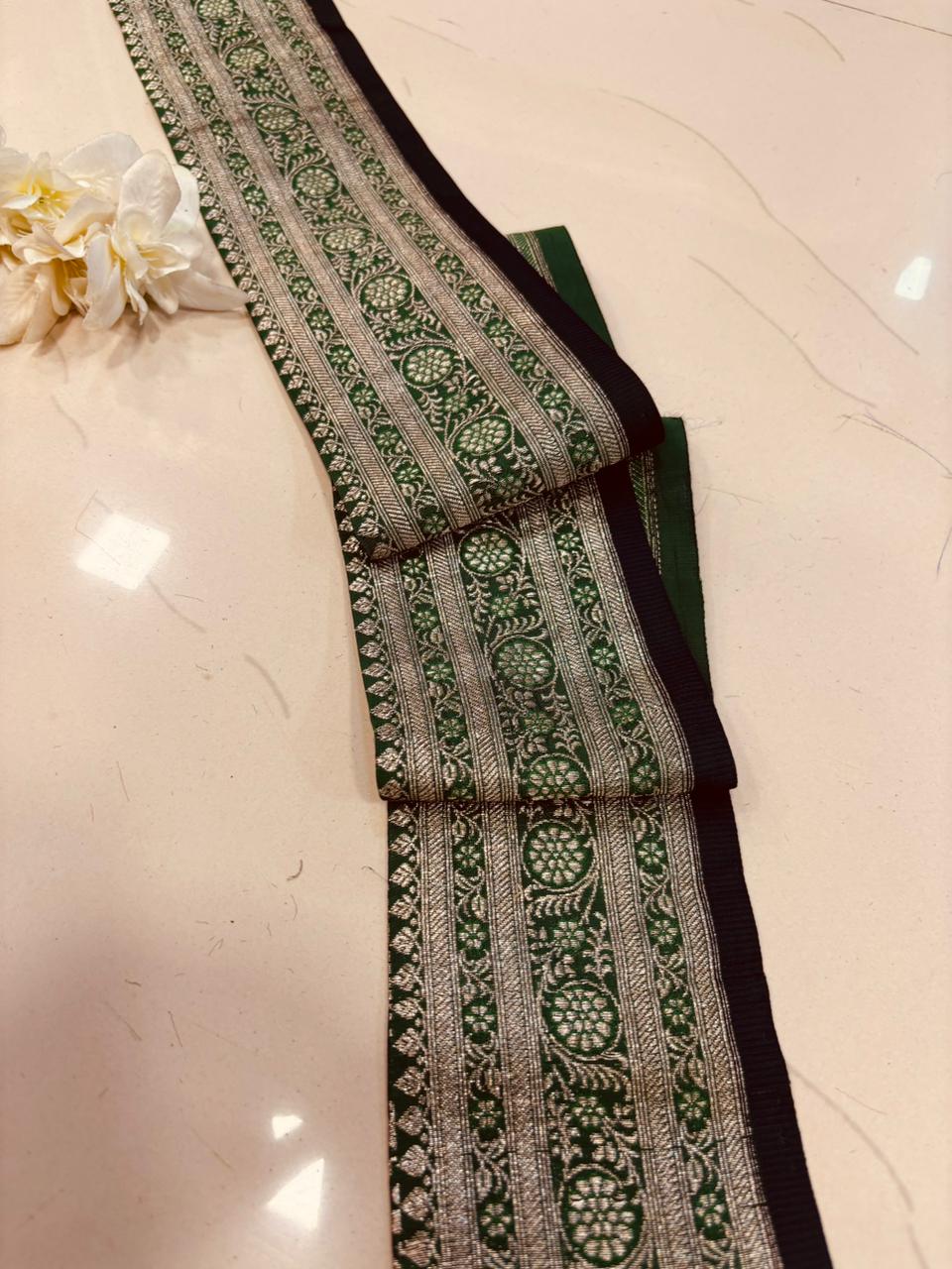 Green Pure Silk Vintage Banarasi Border Lace ( 1 Mtr ) - Luxurion World