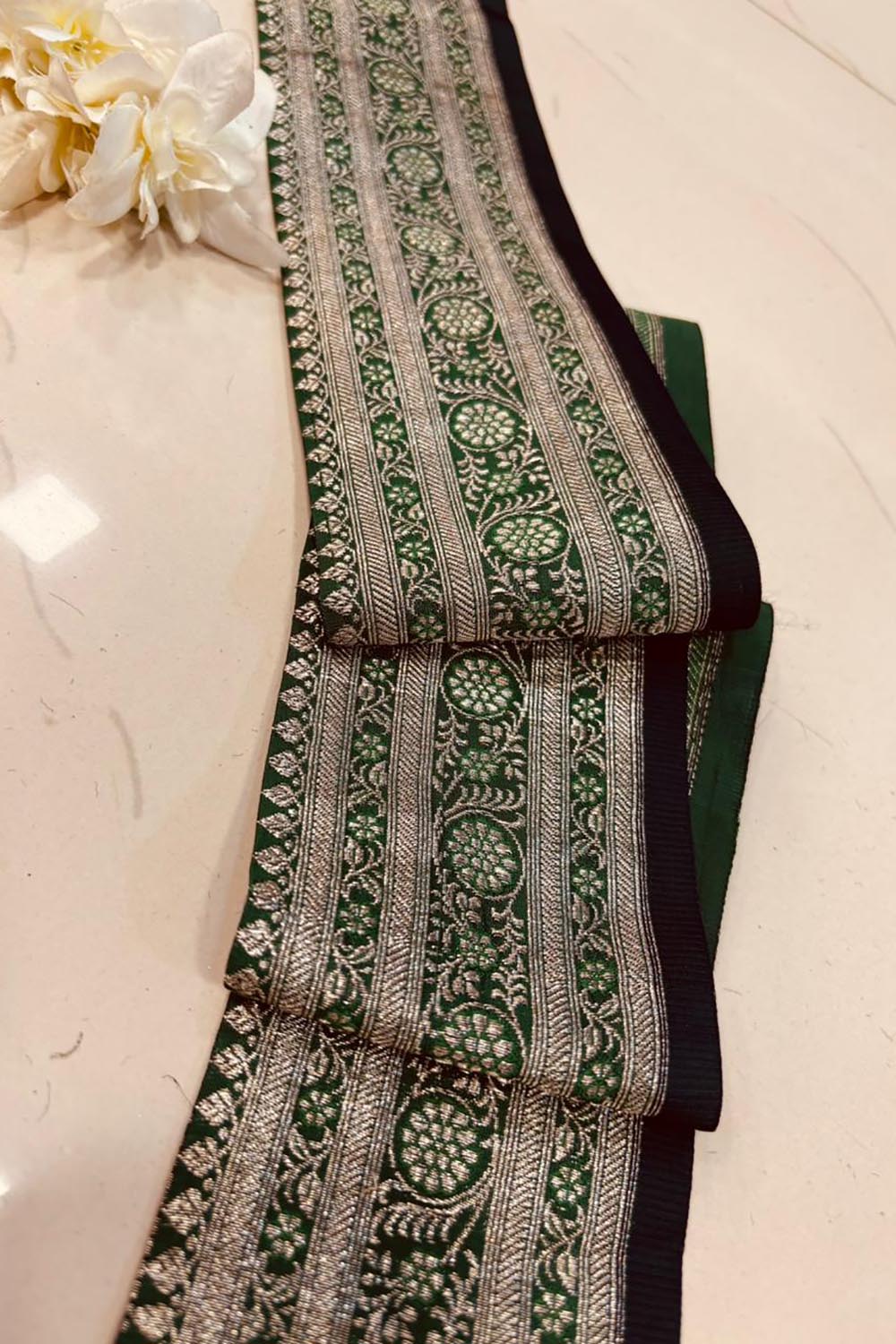 Green Pure Silk Vintage Banarasi Border Lace ( 1 Mtr ) - Luxurion World