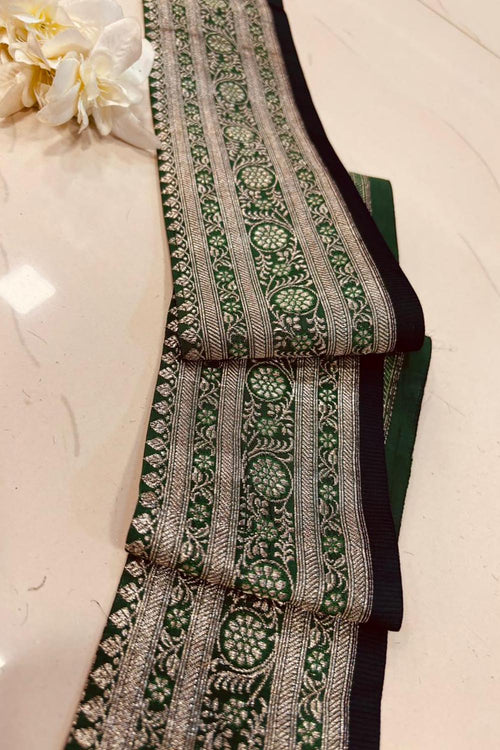 Green Pure Silk Vintage Banarasi Border Lace ( 1 Mtr ) - Luxurion World