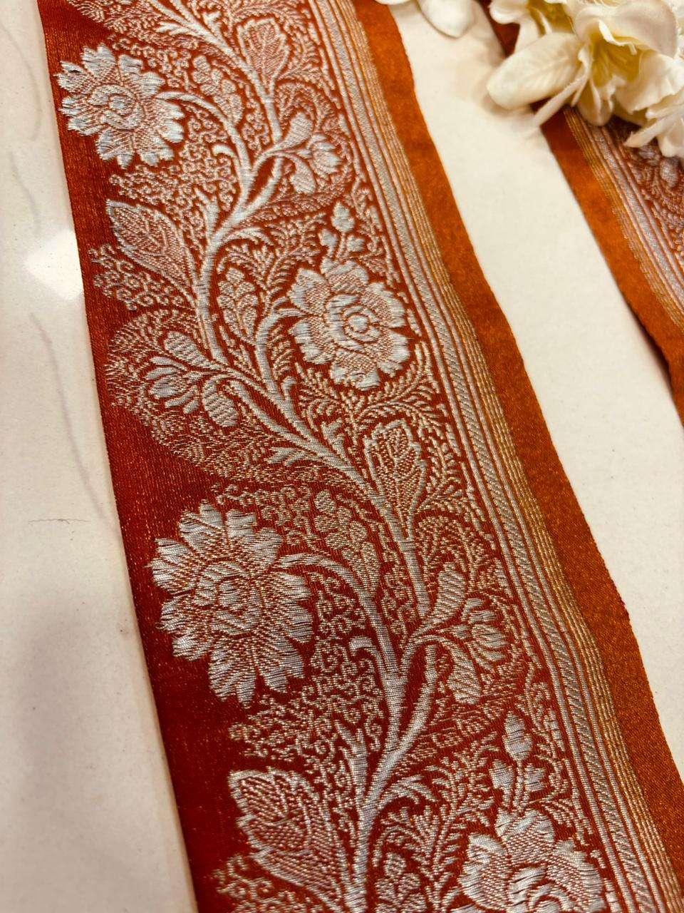 Orange Pure Silk Vintage Banarasi Border Lace (1 MTR) - Luxurion World