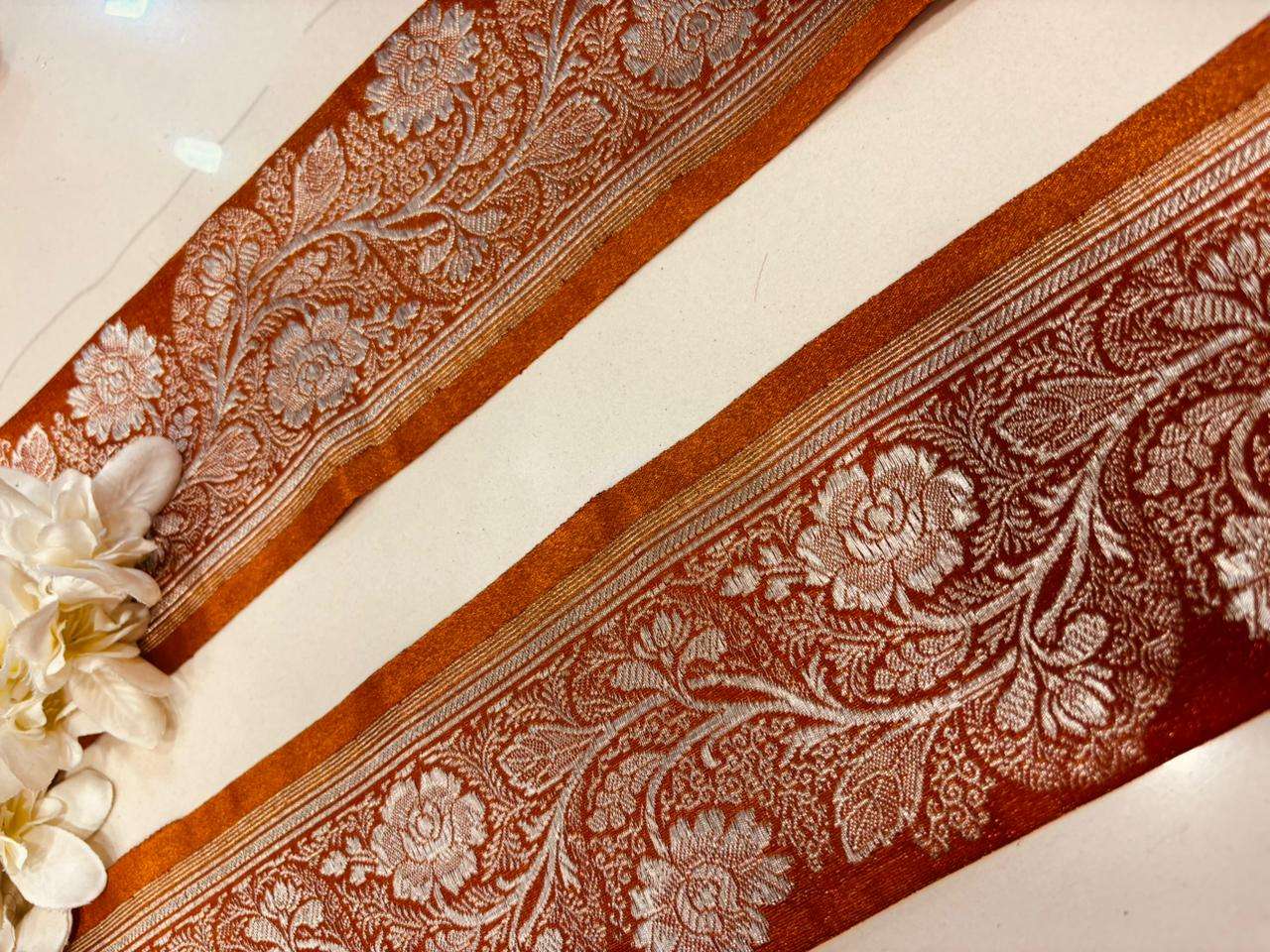 Orange Pure Silk Vintage Banarasi Border Lace (1 MTR) - Luxurion World