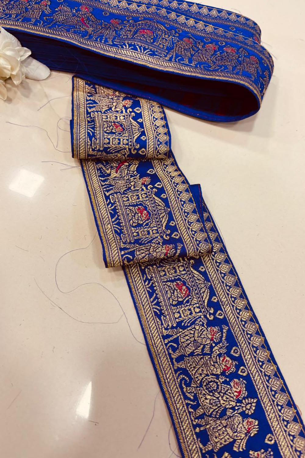 Blue Silk Banarasi Border Lace ( 1 Mtr ) - Luxurion World