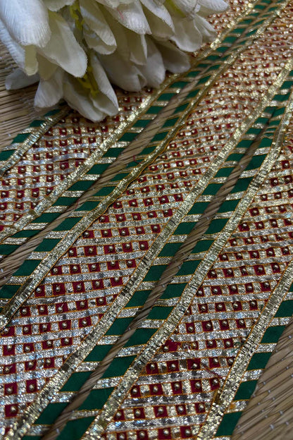 Red And Green Hand Work Vintage Gota Patti lace ( 1 Mtr ) - Luxurion World