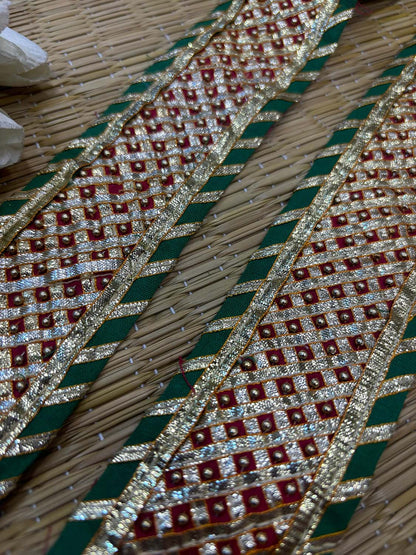 Red And Green Hand Work Vintage Gota Patti lace ( 1 Mtr ) - Luxurion World