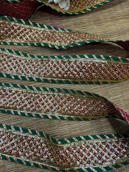 Red And Green Hand Work Vintage Gota Patti lace ( 1 Mtr ) - Luxurion World