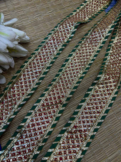 Red And Green Hand Work Vintage Gota Patti lace ( 1 Mtr ) - Luxurion World