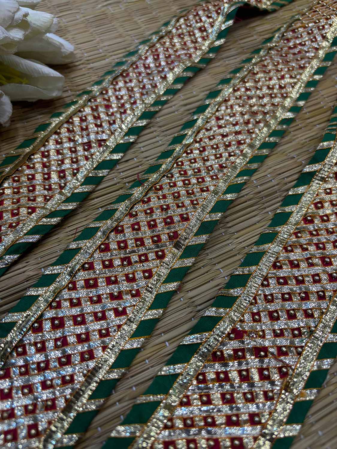 Red And Green Hand Work Vintage Gota Patti lace ( 1 Mtr ) - Luxurion World