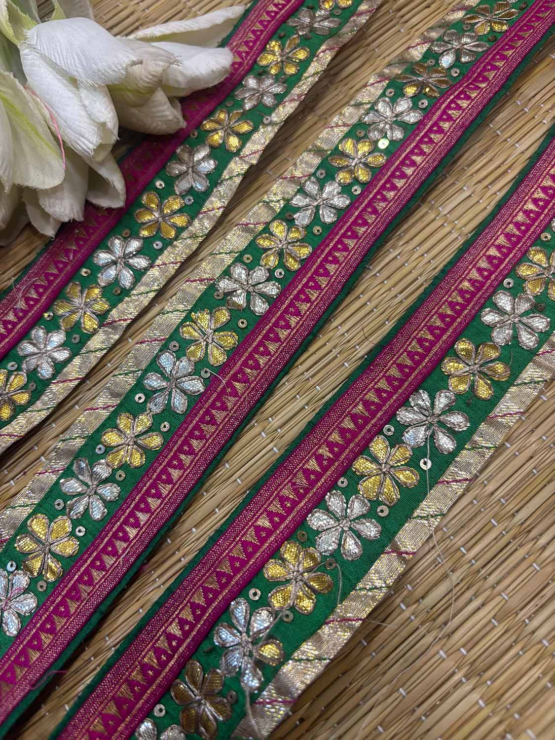 Pink And Green Hand Work Vintage Gota Patti lace ( 1 Mtr ) - Luxurion World