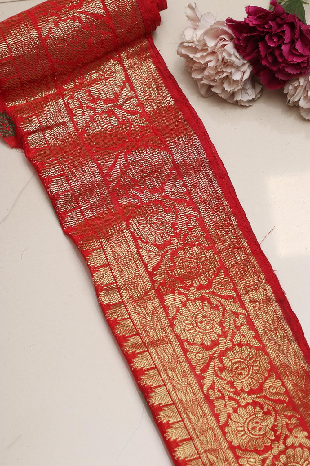 Red Kanjeevaram Silk Lace ( 1 Mtr ) - Luxurion World