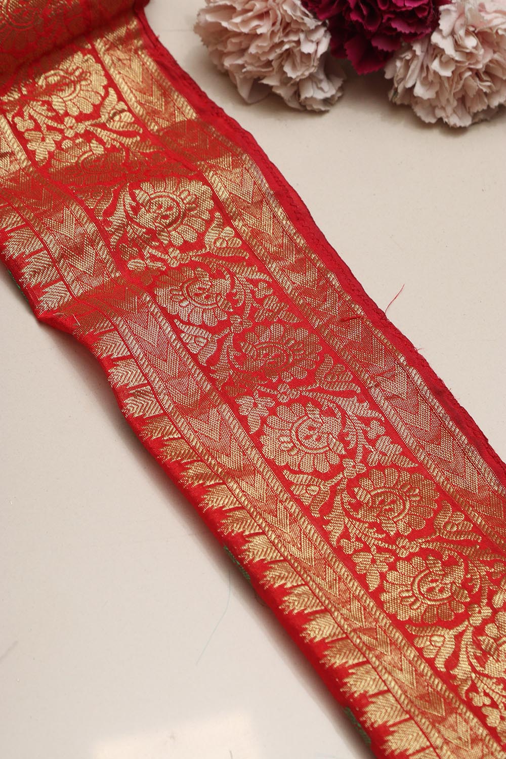 Red Kanjeevaram Silk Lace ( 1 Mtr ) - Luxurion World