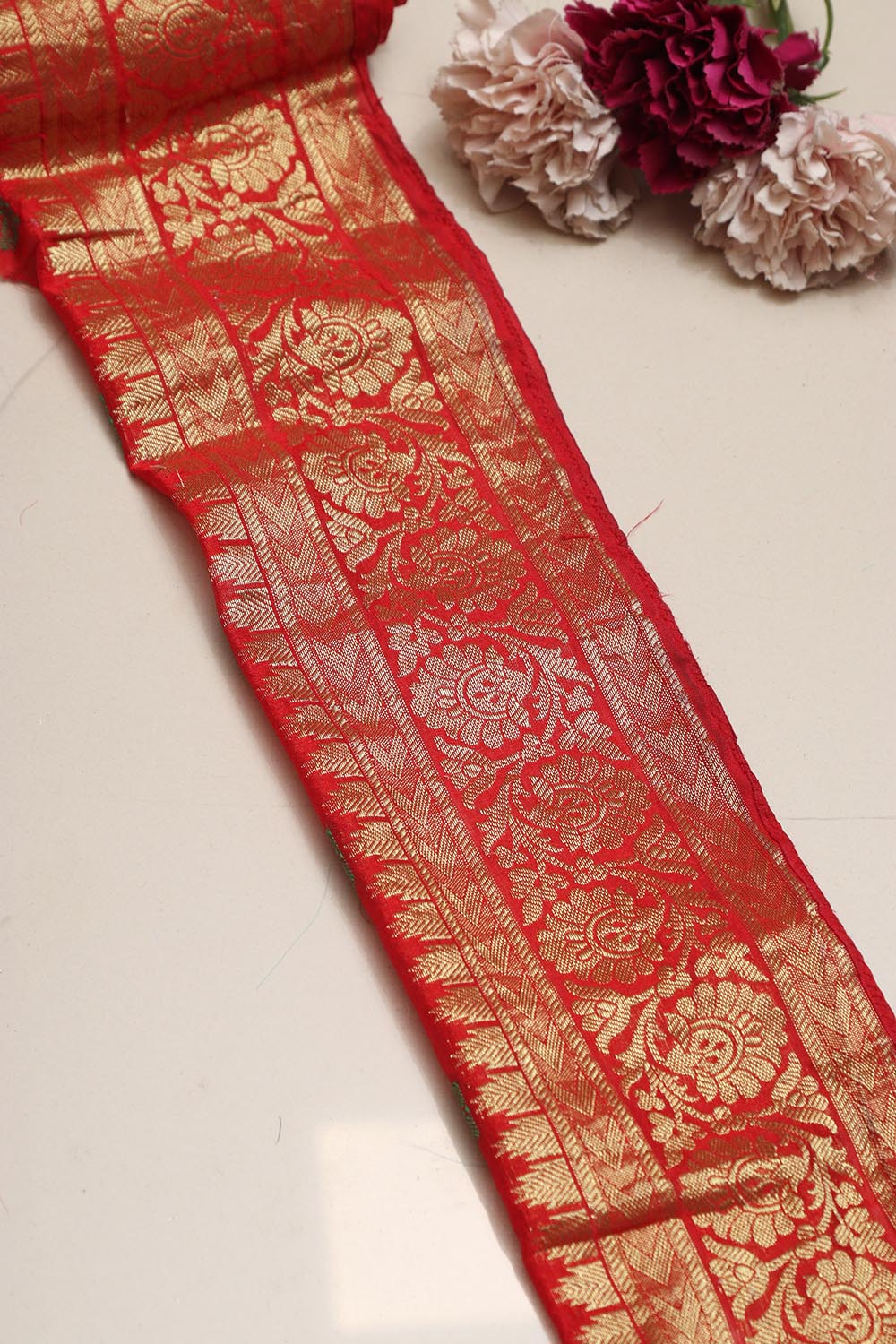 Red Kanjeevaram Silk Lace ( 1 Mtr ) - Luxurion World