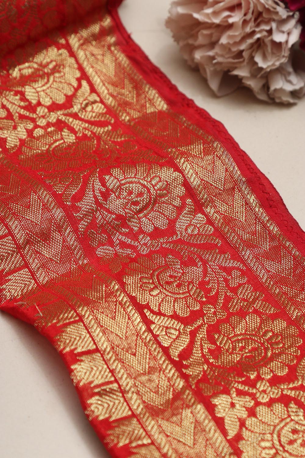 Red Kanjeevaram Silk Lace ( 1 Mtr ) - Luxurion World