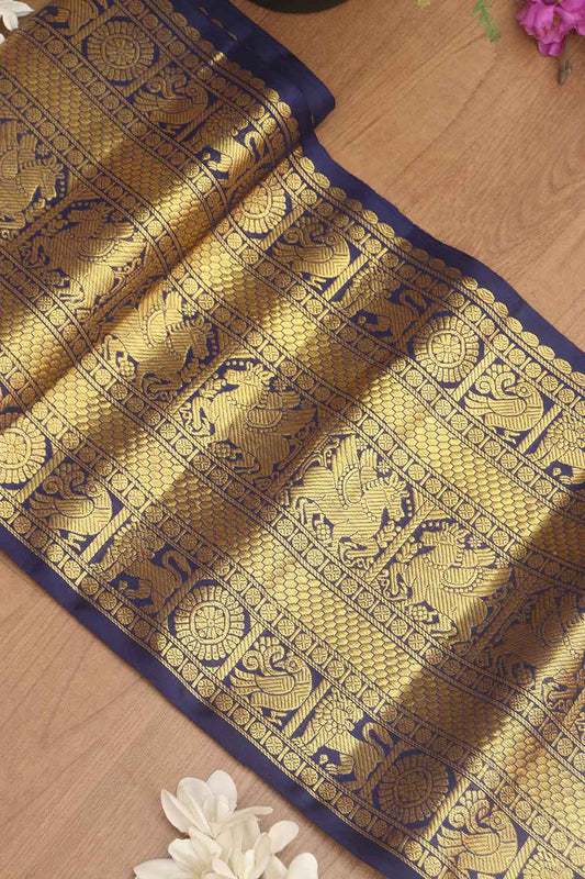 Blue Handloom Kanjeevaram Pure Silk Lace ( 9 Mtr ) - Luxurion World