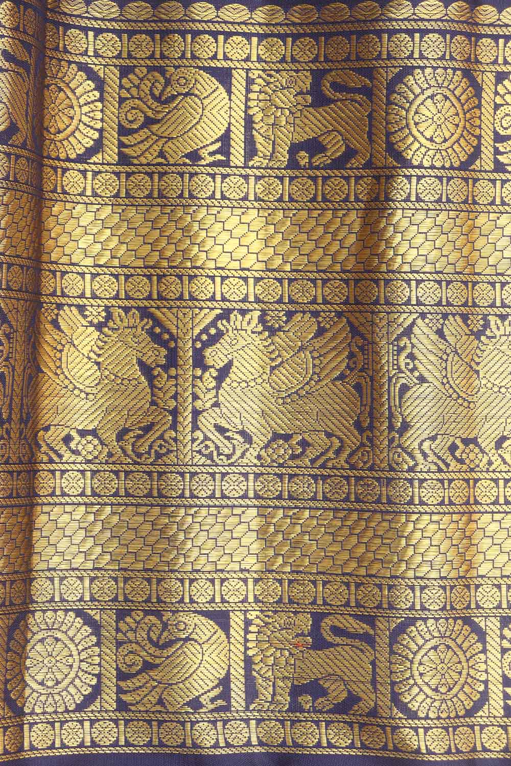 Blue Handloom Kanjeevaram Pure Silk Lace ( 9 Mtr ) - Luxurion World
