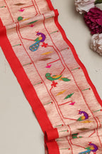 Exquisite Red Paithani Silk Lace with Parrot & Peacock Motifs ( 1 Mtr ) - Luxurion World