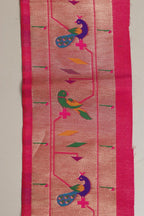 Exquisite Pink Paithani Silk Lace with Parrot & Peacock Motifs ( 1 Mtr ) - Luxurion World