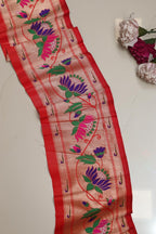 Red Paithani Silk Lace with Flower Motifs ( 1 Mtr ) - Luxurion World
