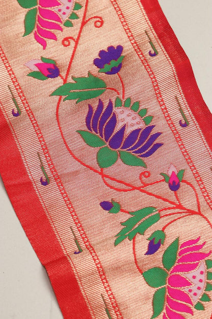 Red Paithani Silk Lace with Flower Motifs ( 1 Mtr ) - Luxurion World