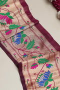 Exquisite Purple Paithani Silk Lace with Flower Motifs ( 1 Mtr ) - Luxurion World