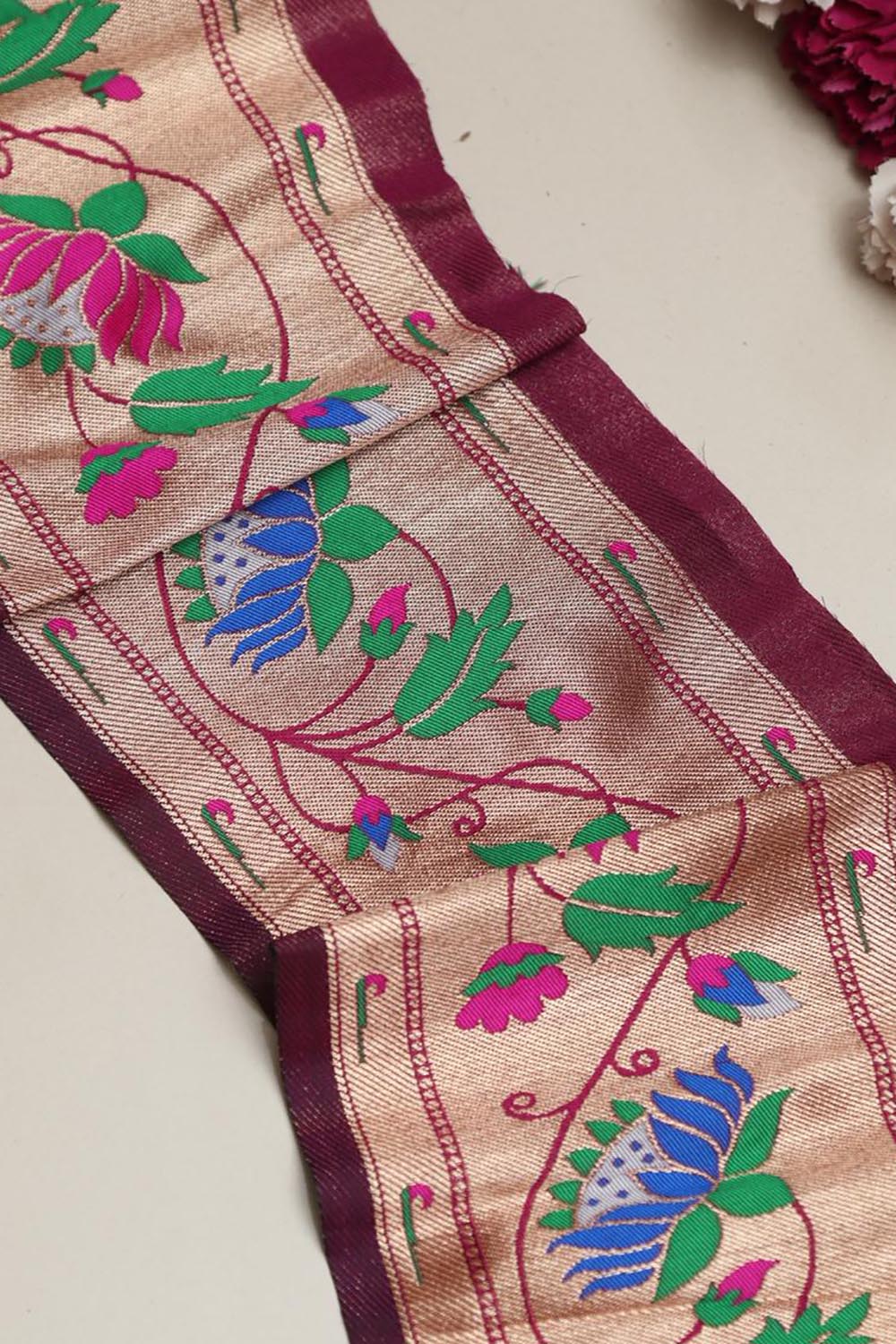 Exquisite Purple Paithani Silk Lace with Flower Motifs ( 1 Mtr ) - Luxurion World