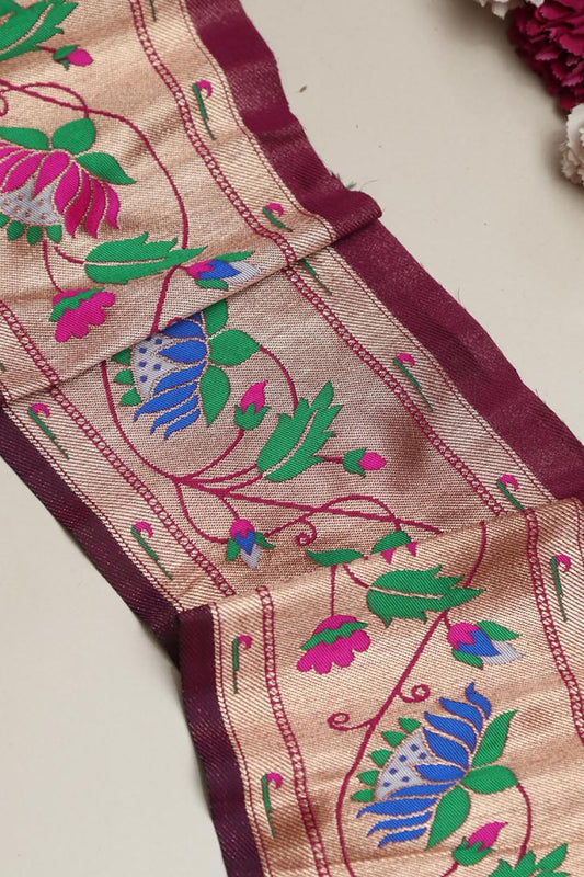 Exquisite Purple Paithani Silk Lace with Flower Motifs ( 1 Mtr ) - Luxurion World