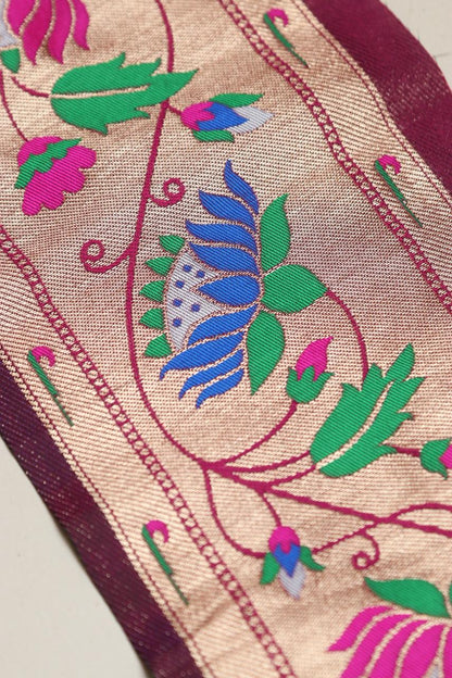 Exquisite Purple Paithani Silk Lace with Flower Motifs ( 1 Mtr ) - Luxurion World