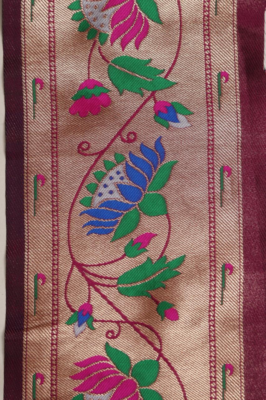 Exquisite Purple Paithani Silk Lace with Flower Motifs ( 1 Mtr ) - Luxurion World