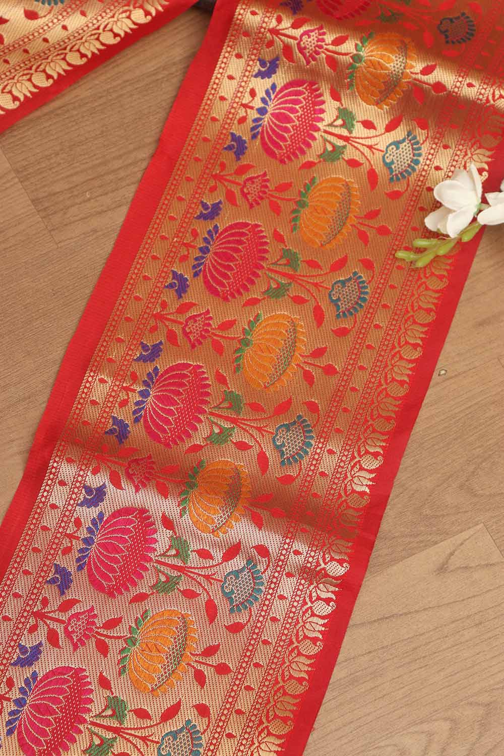 Red Paithani Silk Flower Design Lace ( 1 Mtr ) - Luxurion World