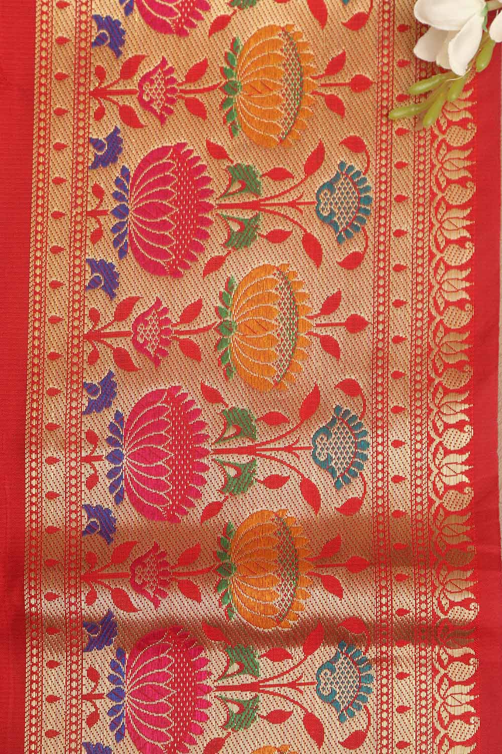 Red Paithani Silk Flower Design Lace ( 1 Mtr ) - Luxurion World