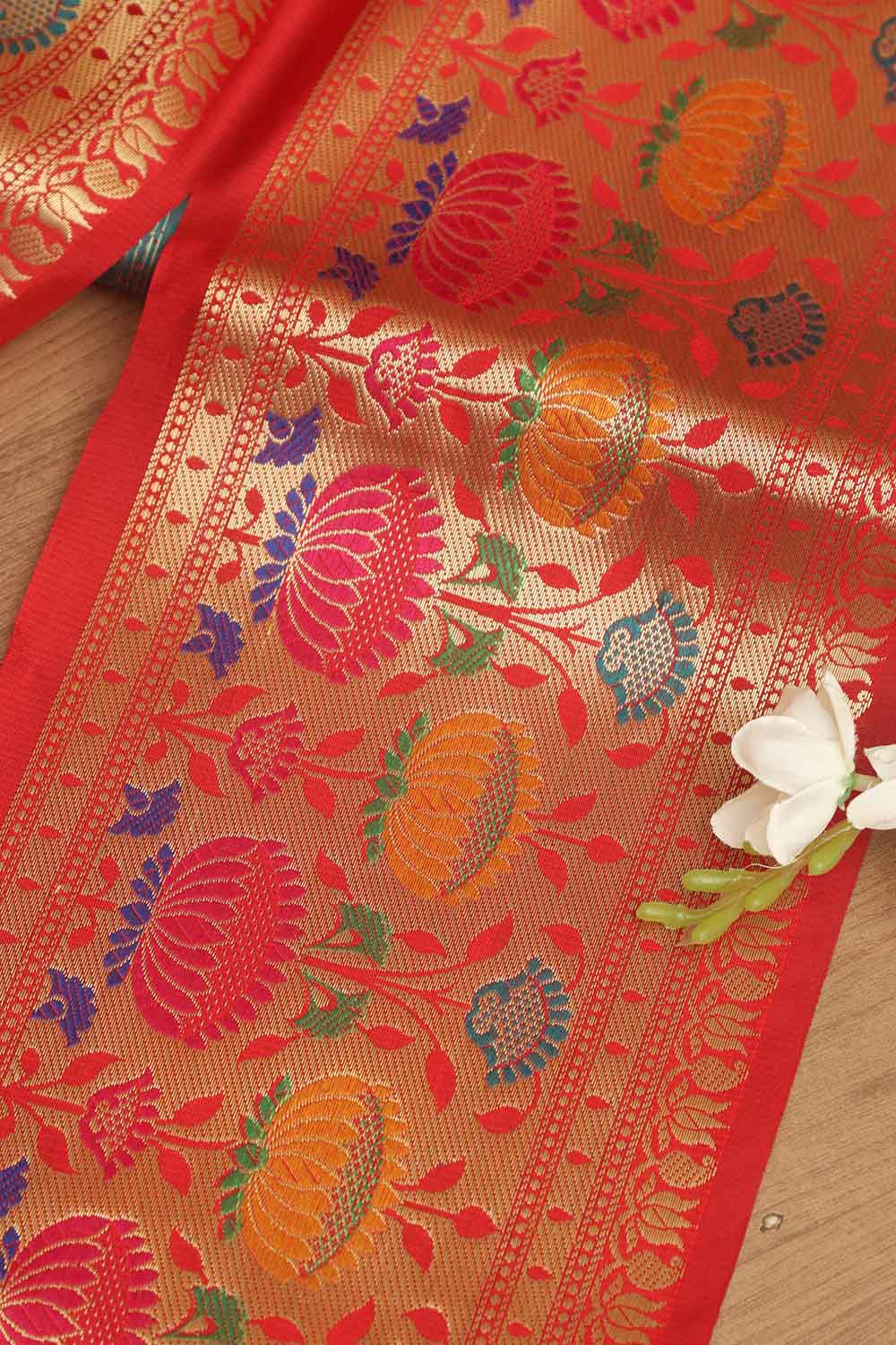 Red Paithani Silk Flower Design Lace ( 1 Mtr ) - Luxurion World