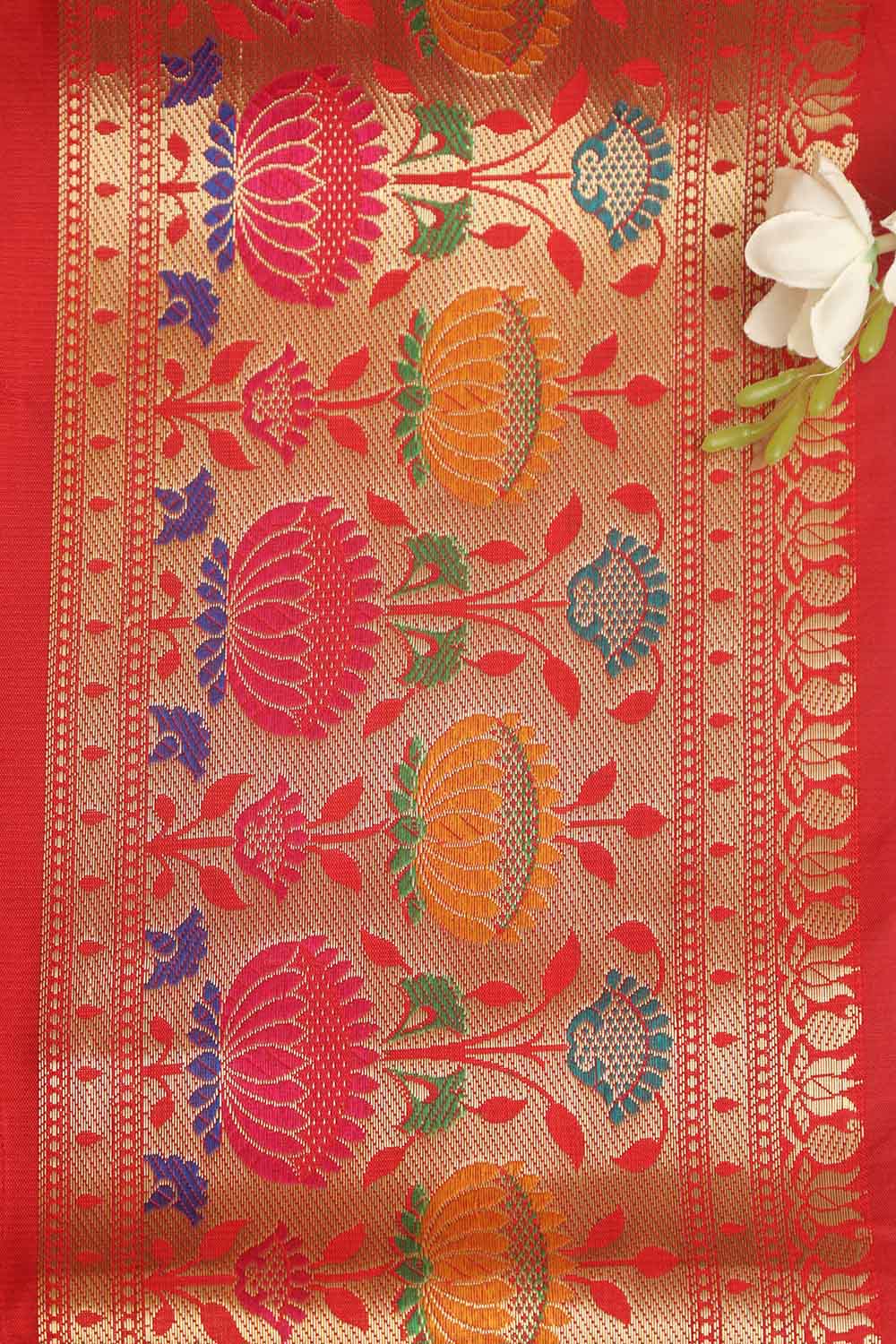 Red Paithani Silk Flower Design Lace ( 1 Mtr ) - Luxurion World